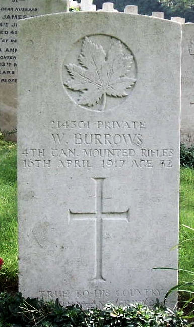 Pte. William Burrows' headstone, Dover (St. James) Cemetery, Kent, England