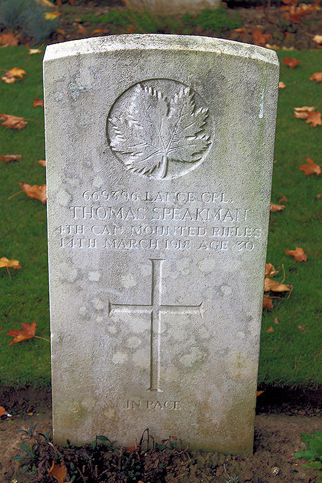 L/Cpl. Thomas Speakman headstone at Thelus